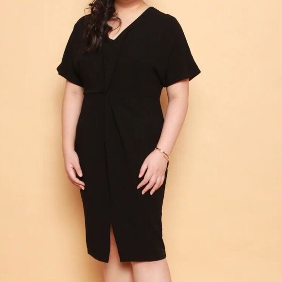 Cynthia Rowley Black Midi Dress Slim Fit Pencil Buisness Dress XL Stretchy - Picture 2 of 13